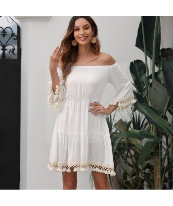 Robe blanche boheme dos nu la livraison gratuite