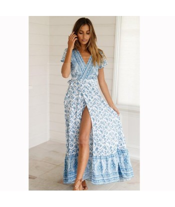 Robe bohème chic bleu paiement sécurisé