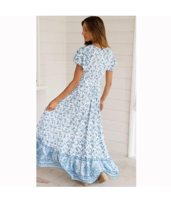 Robe bohème chic bleu paiement sécurisé