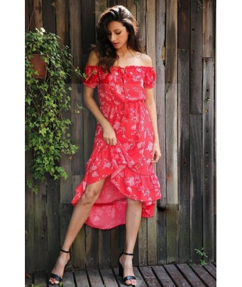 Robe longue fleurie boheme rouge 2023