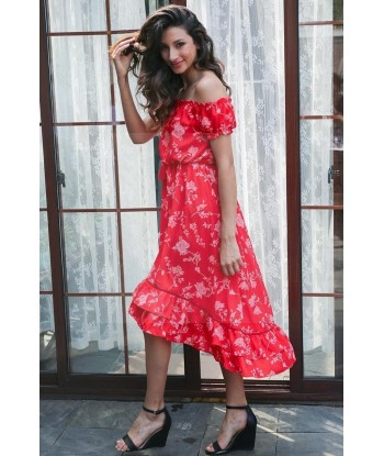 Robe longue fleurie boheme rouge 2023