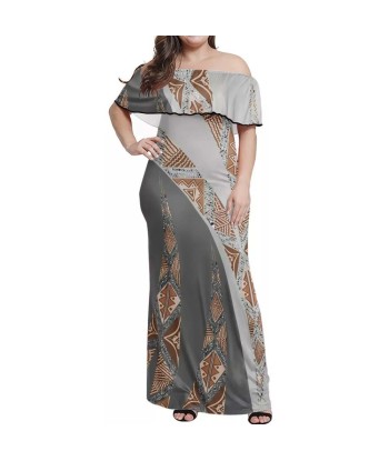 Robe longue bicolore Gris claire/foncé imprimée destockage