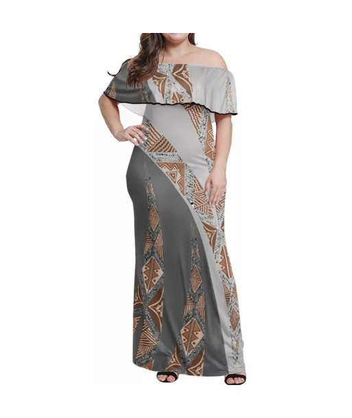 Robe longue bicolore Gris claire/foncé imprimée destockage