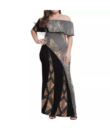 Robe longue gris/noire imprimée motif gatu Livraison rapide