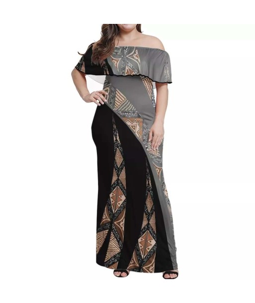 Robe longue gris/noire imprimée motif gatu Livraison rapide